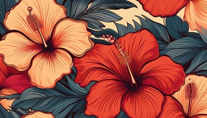 Abstract hibiscus background. Flowers seamless pattern. Generatic image
