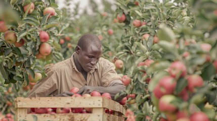 a man picking apples from an orchard