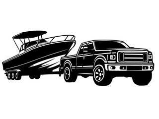 Pick up truck trailer towing boat  vector illustration © Createcorner