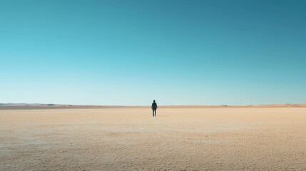 Obraz premium One person standing in a vast expanse of desert, AI generated Image