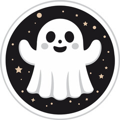 Halloween Ghost With Round Circle. Halloween Concept, Ghost Doodle.