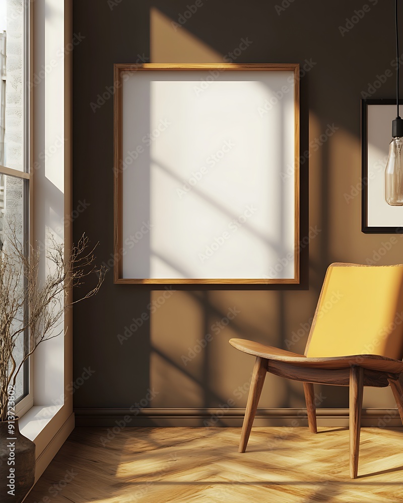 Poster Modern Studio 3D Render of Minimalist Mockup Frame on Floor