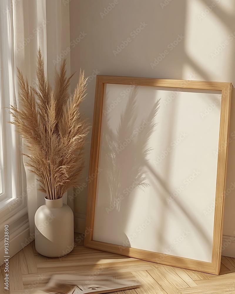 Aufkleber modern studio 3d render of minimalist mockup frame on floor