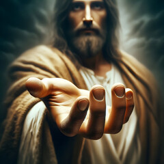 Jesus Offering a Hand - Concept of Divine Rescue and Salvation