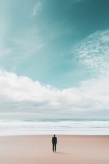 One person standing on a wide beach, AI generated Image