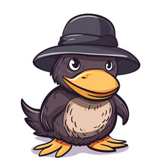 Cartoon Bird Wearing a Black Hat, generative ai image
