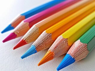 Vibrant Colored Pencils Arranged Neatly on White Background for Artistic Creativity