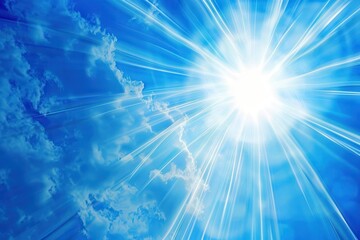 Fototapeta premium Blue Sun Rays Abstract Background. Sunlight Shine Wallpaper with High-Coloured Sunbeam