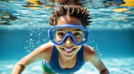 Fototapeta premium Young girl swimming suit goggles mask unsplash photography Young