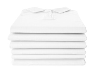 Stack of clean t-shirts isolated on white