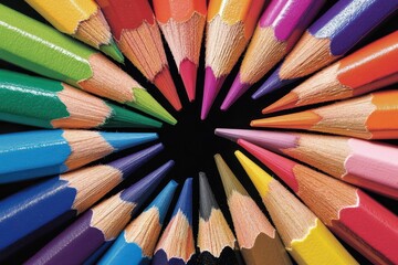 Naklejka premium color pencils in a circle with black background