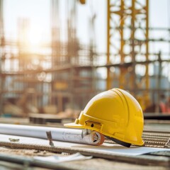 a hard hat sitting on top of construction equipment