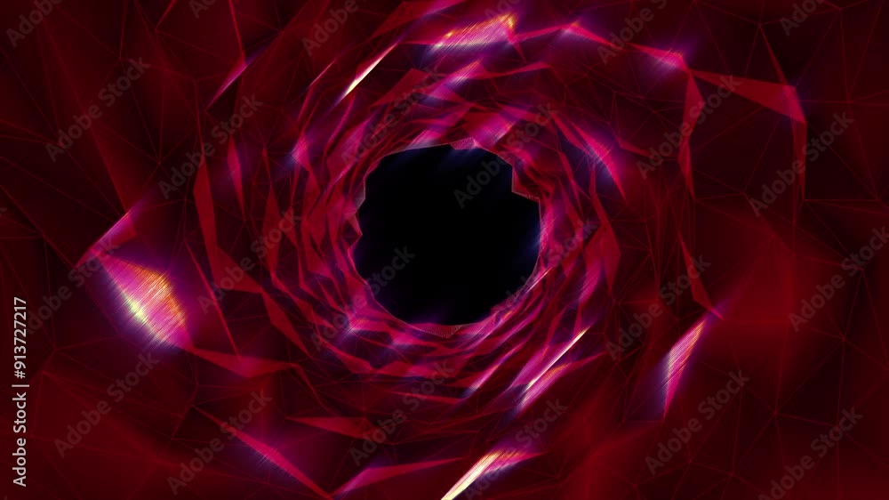 Aufkleber abstract red motion waving tunnel hole background. cyber technology background loop