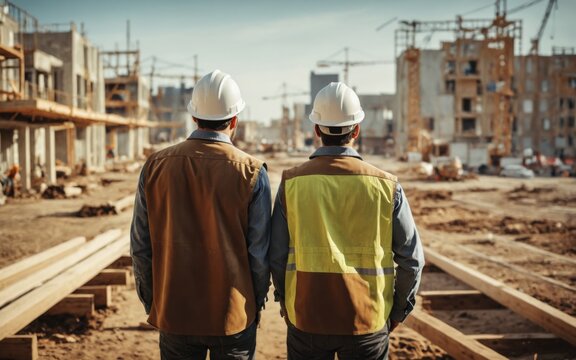 Two construction workers looking site trending pexels flat Gener