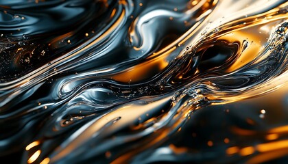 Cinematic Closeup of Dynamic Flowing Oil Near Metallic Background