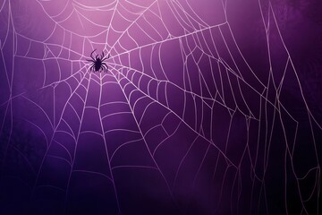 Dark gloomy background with cobwebs. Scary Halloween symbol isolated on purple wall. with generative ai
