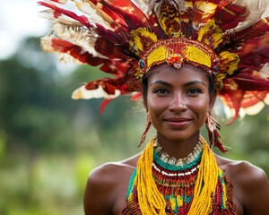 Embracing Cultural Heritage: Portrait of a Tribal Woman in Ceremonial Dress against a Breathtaking Natural Landscape