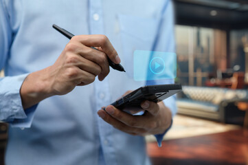 Watch videos, watch movies, live broadcasts, streaming business, live broadcasts, TV programs. Hologram Icon