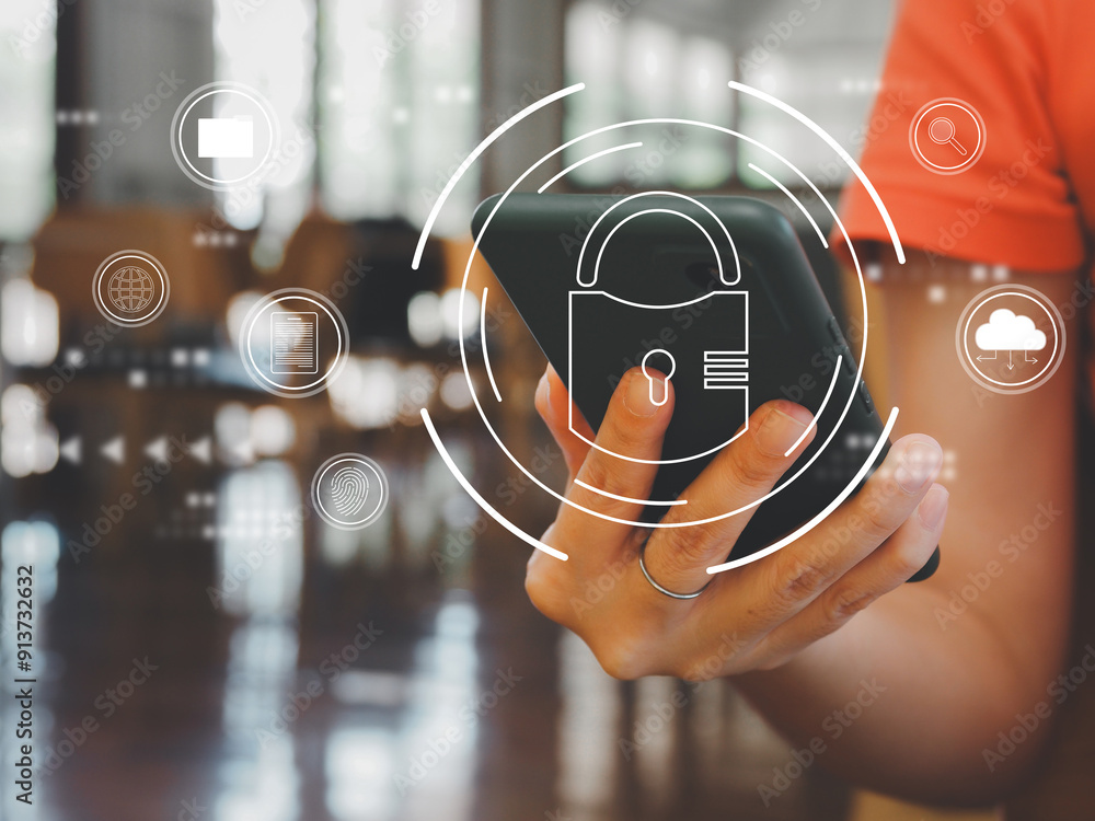 Poster cyber ​​security and privacy concept to protect personal data. internet network security technology 