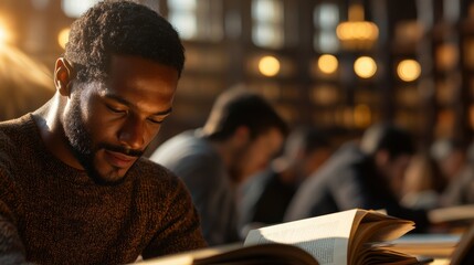 Diverse Group of Students Engaged in Quiet Academic Study at University Library - Realistic Learning Environment with Reading and Discussions