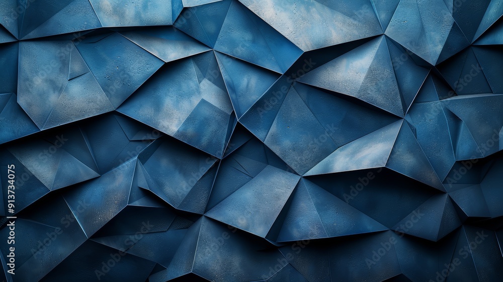 Poster intricate geometric blue origami pattern displaying depth and texture in modern art
