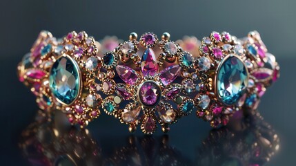 Bracelet. Ornate Luxury Jewelry with Elegant Gemstones and Beads
