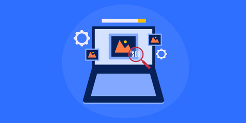 SEO optimized images on search results, business internet technology concept, vector illustration.