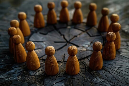 Breakout Session Concept: Wooden Figure Circle with Creative Corporate Communication
