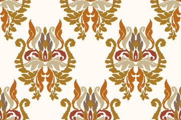 Ikat floral paisley embroidery on white background.Ikat ethnic oriental pattern traditional.Aztec style abstract vector illustration.design for texture,fabric,clothing,wrapping,decoration,sarong,scarf