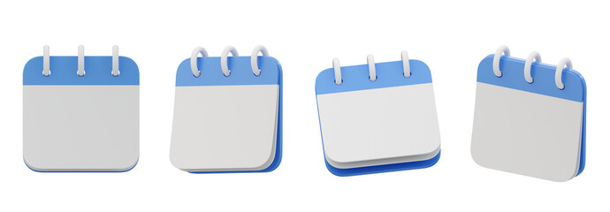 set of calendar 3d icon isolated, 3d rendering 