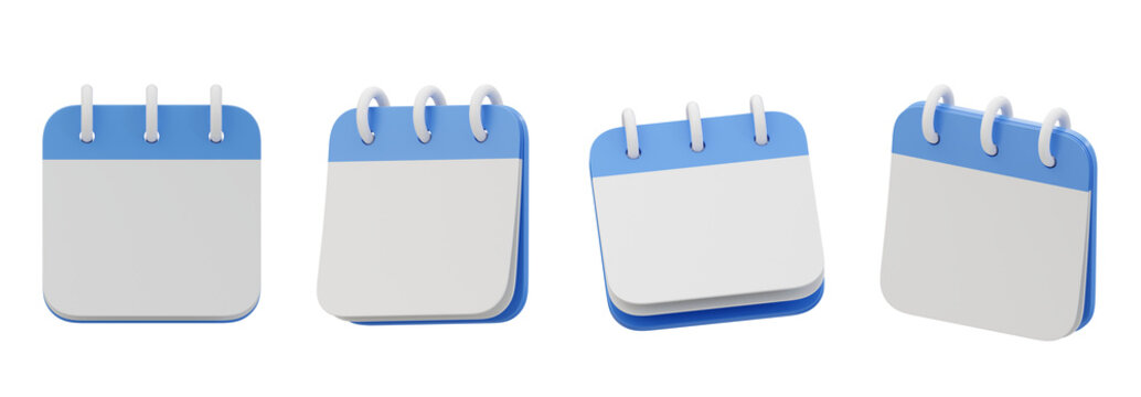 set of calendar 3d icon isolated, 3d rendering 