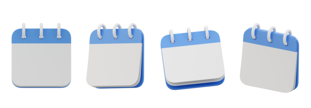 set of calendar 3d icon isolated, 3d rendering 