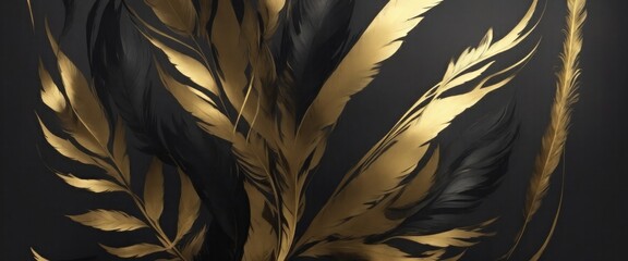 Black and golden feather painting art background