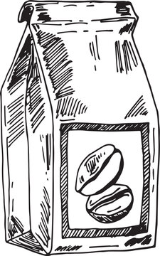 recommend clip art: Packaging with coffee and drawn coffee beans.