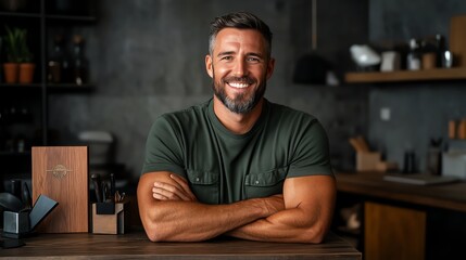 Smiling employee with an  Employee of the Month  plaque, workplace victory, individual achievement