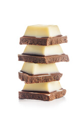 White light dark chocolate bars isolated on white background.