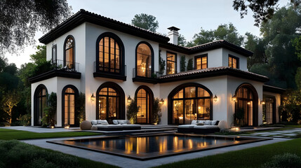 Modern Mediterranean Villa with Swimming Pool 3D Illustration