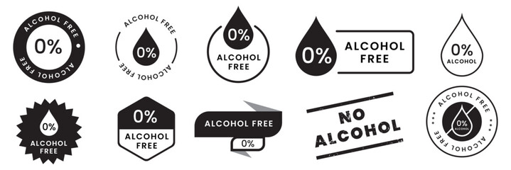 alcohol free icon collection. zero alcohol sign