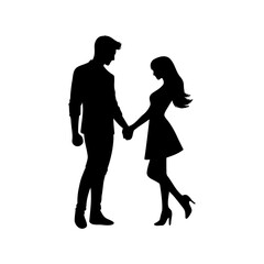 Adobe Illustrator Artwork, silhouette of a couple in black on a white background, romantic atmosphere.