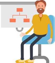 Beard Man Character Presenting Organization Chart
