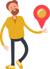 Beard Man Character Holding Map Pin
