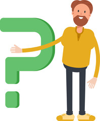 Beard Man Character and Question Mark
