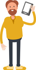 Beard Man Character Talking on Smartphone

