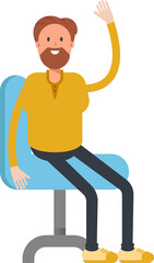 Beard Man Character Sitting on Chair
