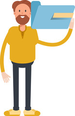 Beard Man Character Holding Folder
