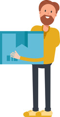 Beard Man Character Holding Box
