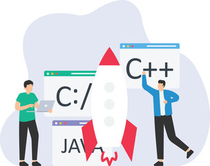 Launch new Project, Launch startup rocket, start new business, boost rocket speed to success, begin entrepreneur company takeoff, fast growth corporate concept
