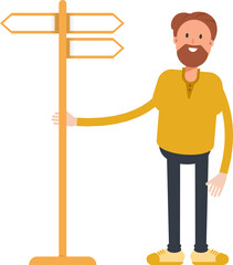 Beard Man Character and Signpost
