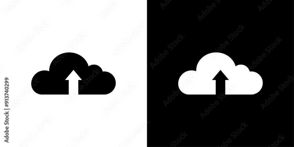 Poster cloud upload icon flat vector set outline