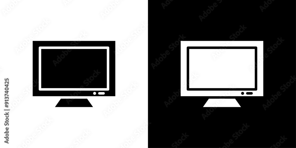 Poster computer screen icon flat vector set outline